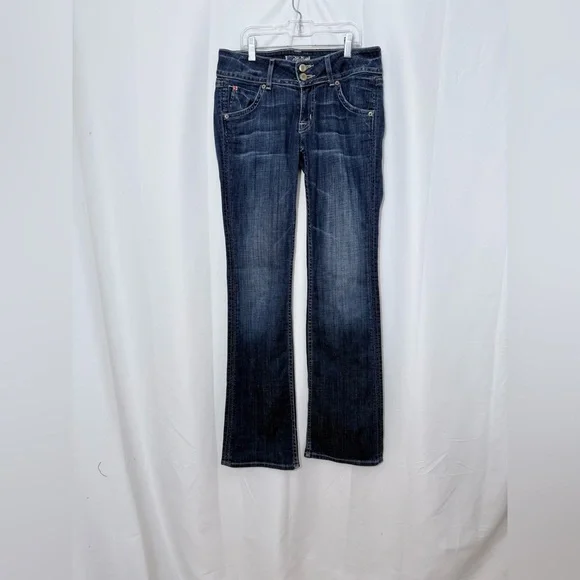 Hudson Bootcut Low Rise Jeans With Double Button Closure And Flap Back Pockets - Picture 2 of 15